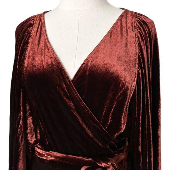 A.L.C. Carlo Velvet Wrap Mini Dress Cognac Red Size 12 - Picture 3 of 10